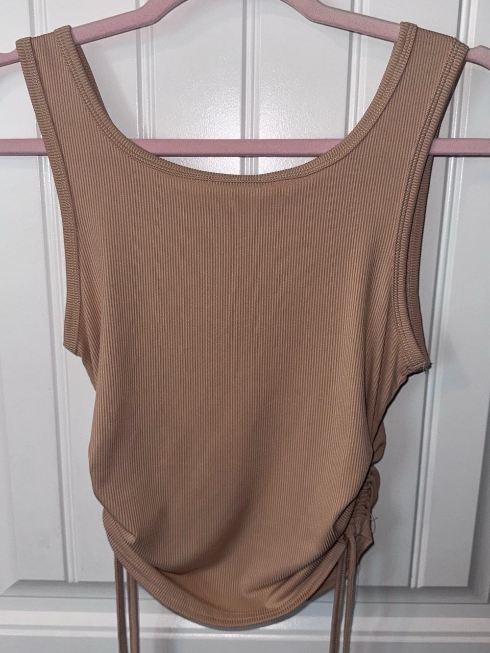 SHEIN Ribbed Scoop Drawstring Tank Top - Tan - Picture 3 of 3